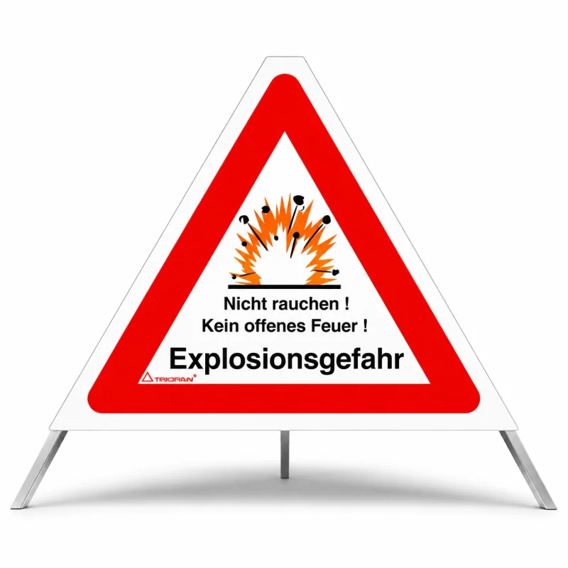 Faltsignal Explosionsgefahr 90 cm mit fluoreszierender Warnfläche für Tankarbeiten und explosionsgefährdete Bereiche