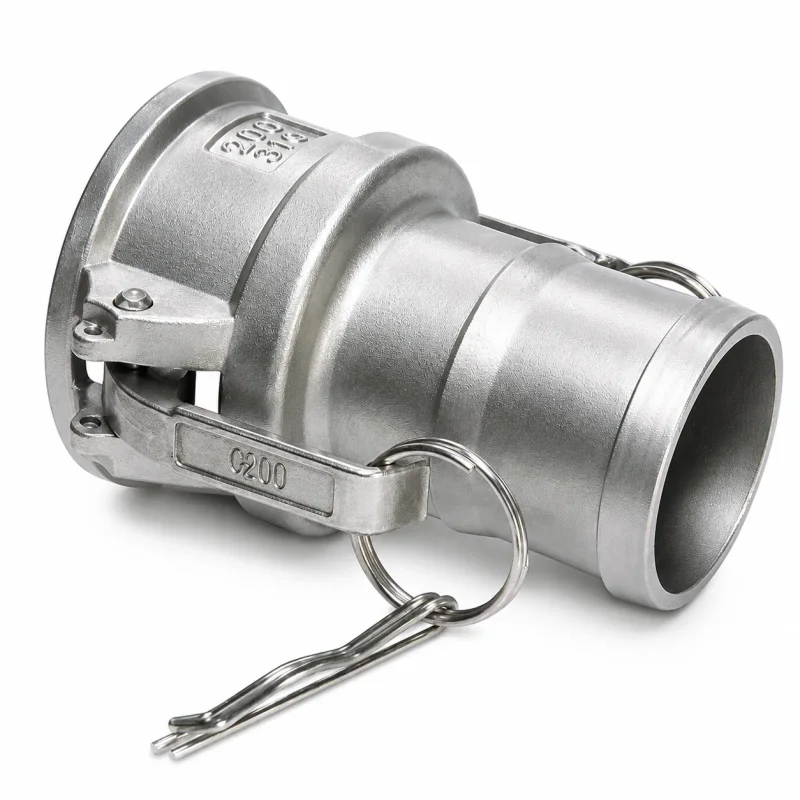 Kamlock Mutterkupplung Typ C aus Edelstahl 1.4408 mit Schlauchtülle, NBR-Dichtung und Sicherungsclip nach A-A-59326