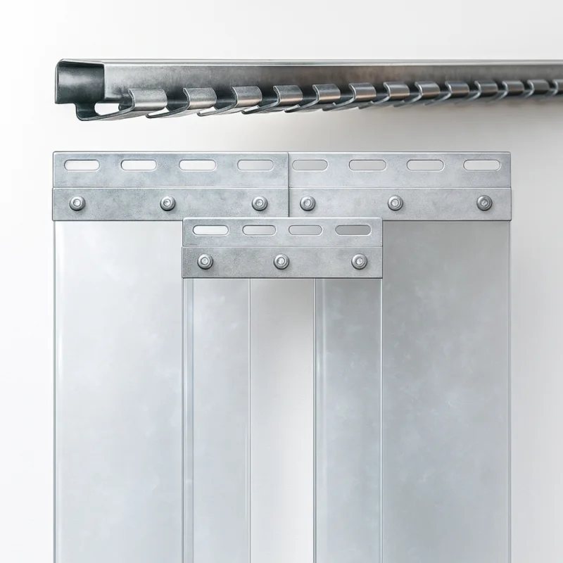 PVC Streifenvorhang Komplett Set 3x300 mm helltransparent 2,00 m breit für Werkstatt Lager und Industrie
