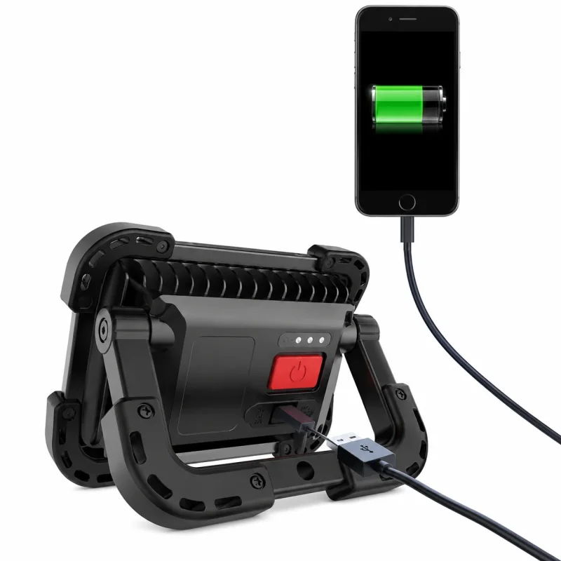 Robuste LED Arbeitslampe mit Akku, Tragegriff und USB-Powerbank-Funktion für Werkstatt und Baustelle