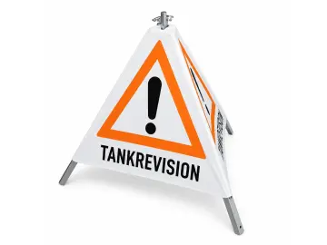 Faltsignal „TANKREVISION“ 70 cm – faltbares Warnsignal mit Ausrufezeichen