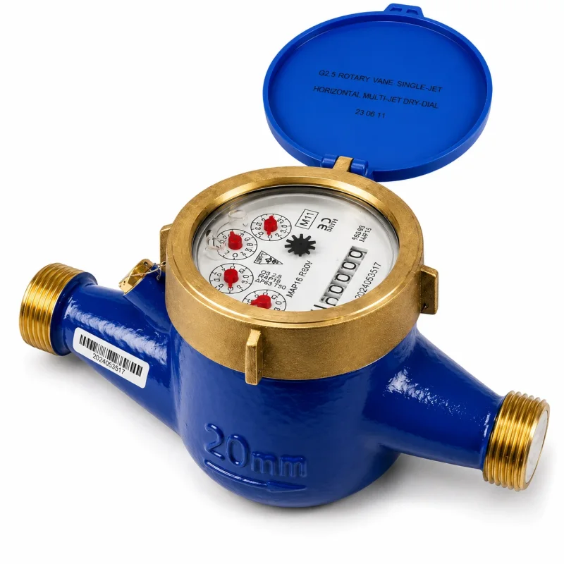 Multijet Wasserzähler Trockenläufer aus Messing mit Pulsoption und Außengewinde