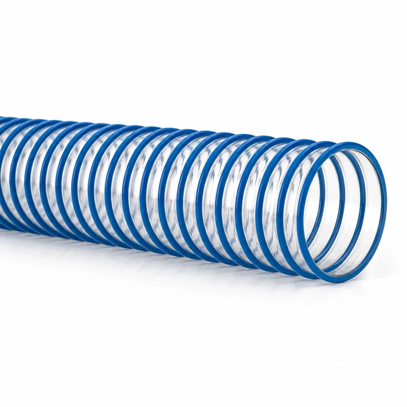 transparenter lebensmittelechter PU Förderschlauch mit blauer Spirale