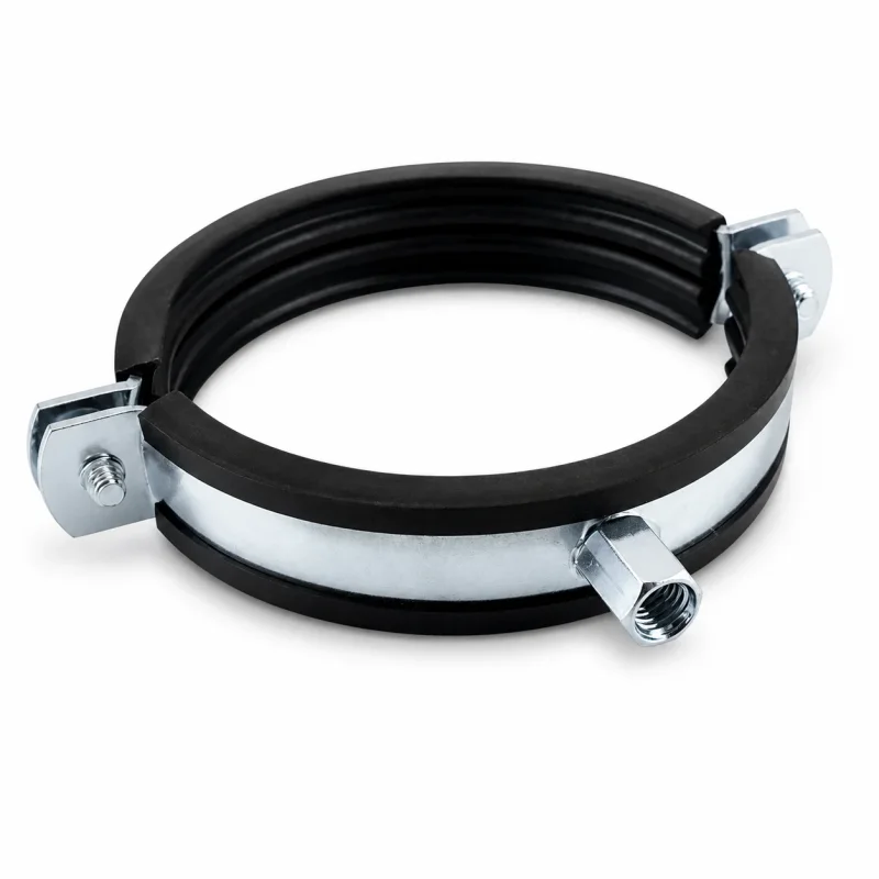 Rohrschelle aus verzinktem Stahl mit EPDM Gummieinlage zur vibrationsdämpfenden Rohrbefestigung