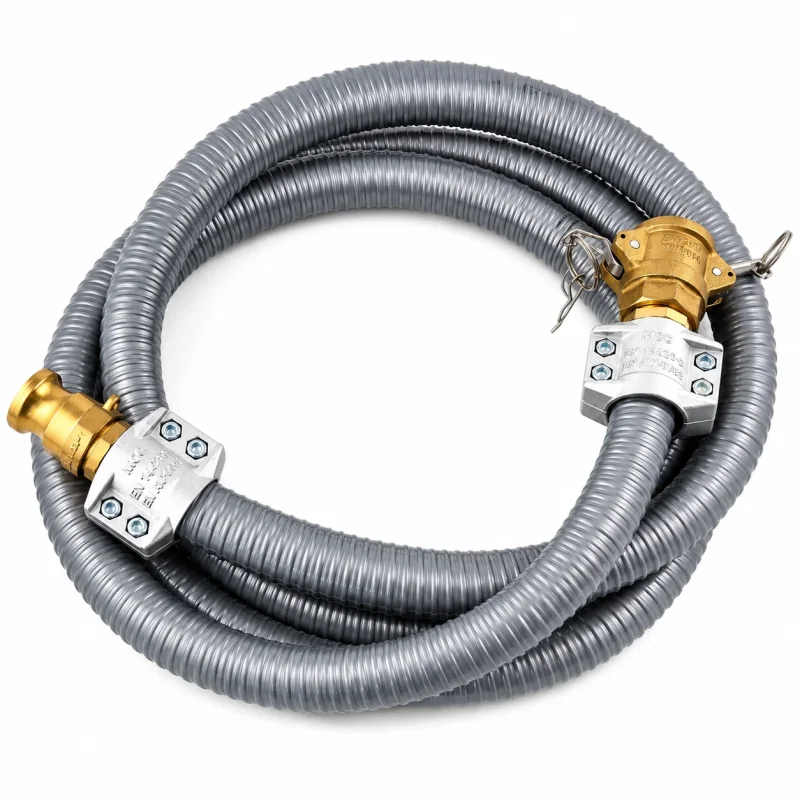 BUNA PVC NBR Saug und Druckschlauch 25 x 33 mm mit 1 Zoll Kamlock MK und VK Messingkupplungen und Alu Klemmschalen